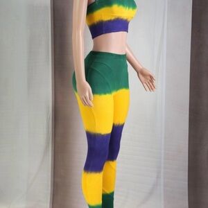 Bold Green and Yellow Leggings with Color-Blocking Design